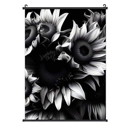 Poster sur toile tournesols noirs et blancs 40x60cm avec crochet