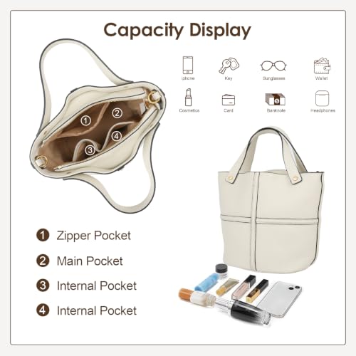 Image of Leather Bucket Crossbody Bags for Women, Adjustable Strap | Durable Leather Develops A Patina, Top Handle & Adjustable Strap, Roomy Bucket Fits Daily Essentials for Work & Casual Use