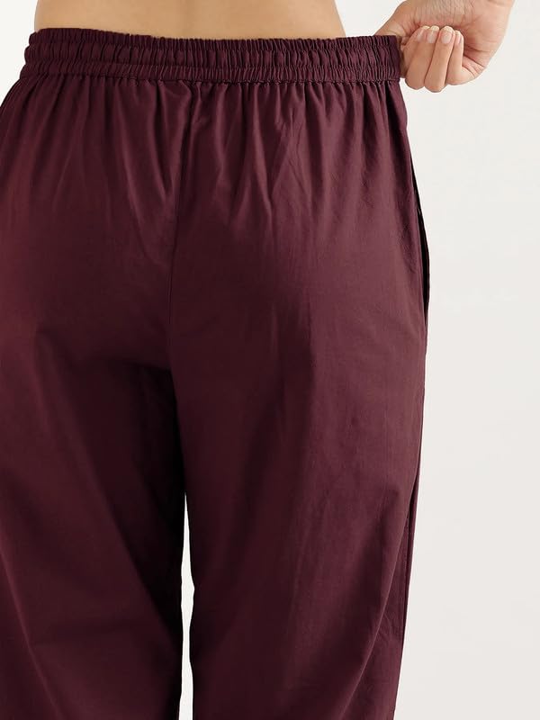 Image of SAADAA Cotton Straight Pants for Women | Breathable Everyday Wear Trousers | Drawstring, Deep Pockets & Elastic Waistband | Casual & Comfortable Fit