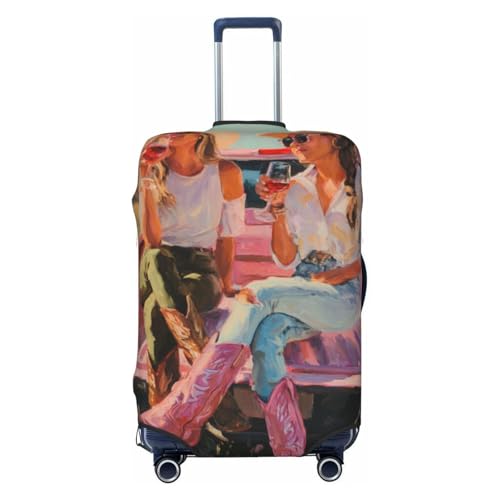 Two Women In Cowboy Hats Elastic Travel Luggage Covers Dustproof Scratch-Resistant Suitcase Protector Fit 22-24 Inch