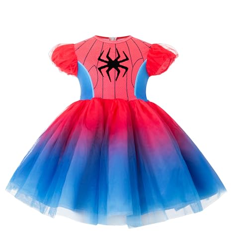 Girls Hero Tutu Dress,Red Blue Princess Dress Toddler Birthday Pary for Kids 3-8 Years