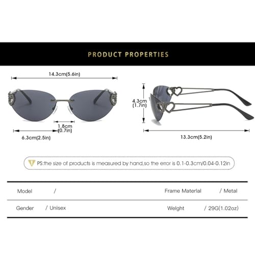 Fashion Punk Sunglasses Women Men Mirror Eyewear Aesthetic Goggles Heart Decoration Uv4002