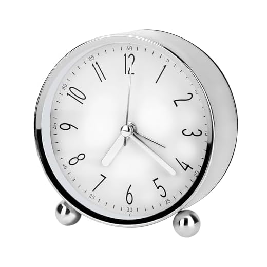 Welltop Analog Alarm Clock, 4 inch Super Silent Non Ticking Small Round Clock with Arabic Numerals Beep Sounds, Battery Operated, Simply Design, for Bedrooms Bedside Desk, Easy Set (No Light)