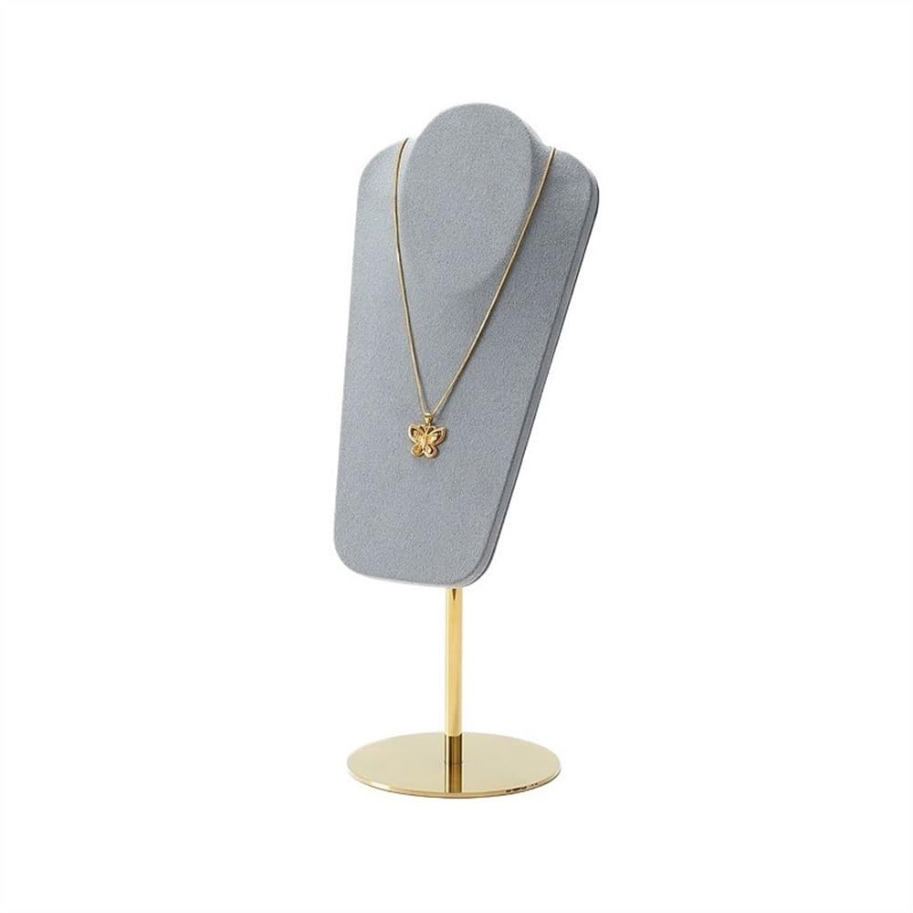 QINGGANG-0224 jewelry organizer Necklace Display Rack Microfiber Jewelry Rack Window Jewelry Shelf Light Luxury Metal Jewelry Display Props for dressing table(Gris)