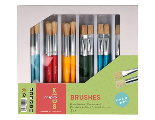 INNSPIRO Set 24 Pinceles cerda Variados de Colores, Conjunto Escolar para niños y Actividades Infantiles
