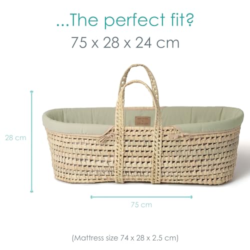 Clair de Lune Organic Palm Moses Basket with Natural Rocking Stand, Award Winning Baby Bassinet 75 x 28 cm (Sage Green) - 2