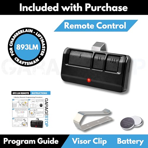 Image of 893LM 893Max 891LM 371LM 373LM 971LM 973LM for Chamberlain Craftsman LiftMaster Universal Garage Door Opener Remote, 3-Button Gate Opener Remote, Extra Long-Range Garage Clicker, Black