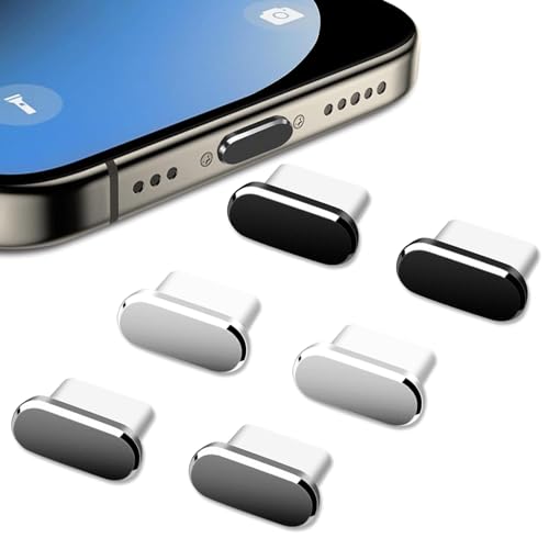 Cozevdnt 6 Stück Typ-C Staubschutz, Staubstecker, Typ-C Anschluss Schutzkappe, Aluminiumlegierung Staubschutzhülle, Stöpsel für Meiste Typ-C Handy und Tablet (Schwarz+Silber+Grau)