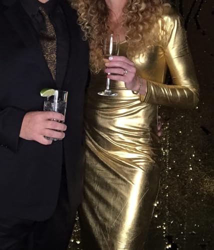 HugeNice Sexy Sparkly Off Shoulder Midi Dresses for Women Bodycon Long Sleeve Wrap Gold Club Evening Party Dress4