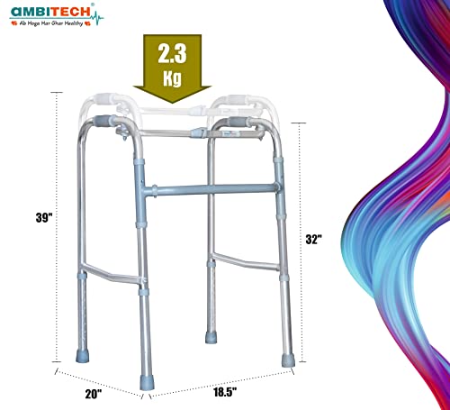 Image of AmbiTech Premium Aluminium Reciprocating Height Adjustable Light Weight Folding Walker for Adults, Senior Citizens and Patients (Made In India)