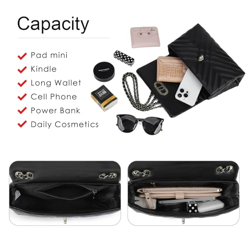 Image of Designer Quilted Purse, Convertible Crossbody Shoulder Bags Women | Vegan Leather, 2.5L Capacity, Fits iPad mini /Kindle /Long wallet, Versatile for Casual /Dressy Outfit /Office /Everyday Use