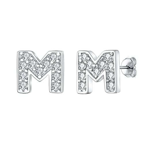 EVER FAITH Initial Earrings 925 Sterling Silver White Cubic Zirconia Tiny Alphabet Letter Stud Earring for Woman Sensitive Ears