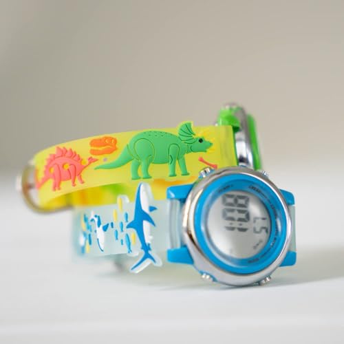 Kids 3D Digital First Watch - Monster Trucks, Dinosaurs, Shark, Space, Unicorn, Butterfly - Waterproof, 7 Colors Light, Alarm, Stopwatch - Girls, Boys, Children - School Watch