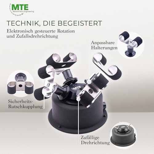 MTE Bewegungstechnik Uhrenbeweger (WTS 4 Anthrazit) bis zu 4 Uhren – Elektronisch gesteuerte Rotation und Pausen – Uhrenbeweger für Automatikuhren – leiser Watch Winder – Made in Germany