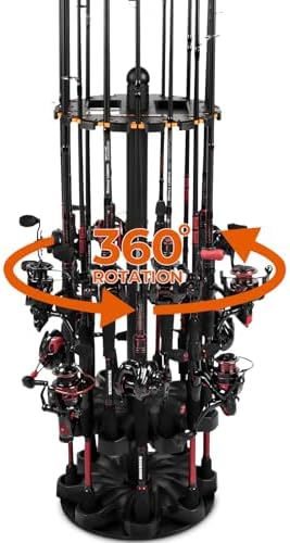KastKing V16 Rotating Fishing Rod Holder for Garage, Floor Rack Holds Up to 16 Rods & Combos, Space-Saving Pole Organizer with Foam, Durable ABS, Fishing Gear Storage Gift for Men