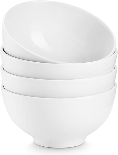 DOWAN Juego de 4 cuencos pequeños de cerámica de 8.5 onzas, cuencos blancos para postres, salsas, guarniciones, helado, fruta, arroz, aptos para
