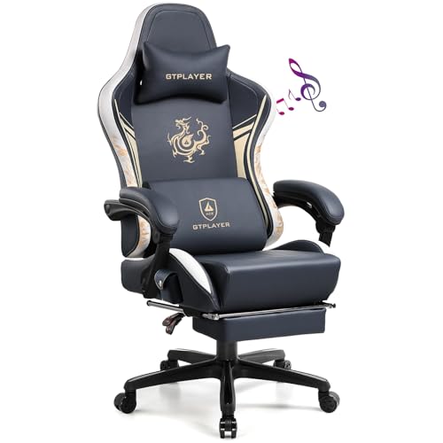 GTPLAYER Gaming Chair with Bluetooth Speakers and Footrest, Dragon Series Video Game Chair, Heavy Duty, Ergonomic, Esports Computer Office Chair,(BLUEGRAY)