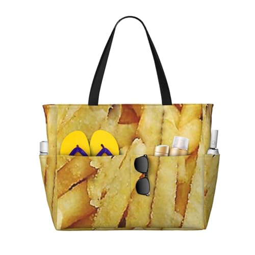 Sac de plage frites grand sac à bandoulière pour femme cabas fourre-tout en tissu