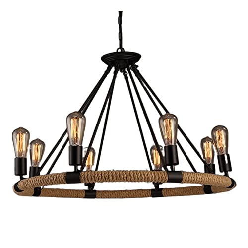 Lustre industriel en métal et corde de chanvre pour plafonnier vintage