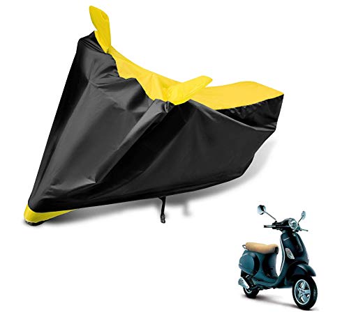 Image of Auto Hub Scooty Cover Compatible with Vespa Piaggio with Mirror Pocket, Dustproof, Heat Resistant, Triple Stitched, Piaggio Scooty Cover- Black, Yellow