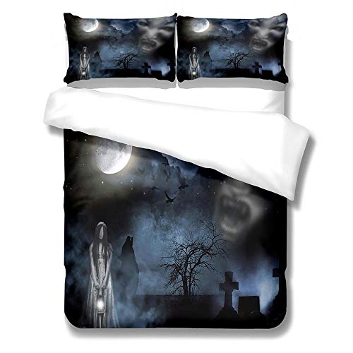 SXCSJT Ropa de Cama, Bosque de Terror, Funda nórdica de impresión Digital, Fibra de poliéster, Personalizable, Comodidad de Tres Piezas en el hogar, 140Cm × 200Cm