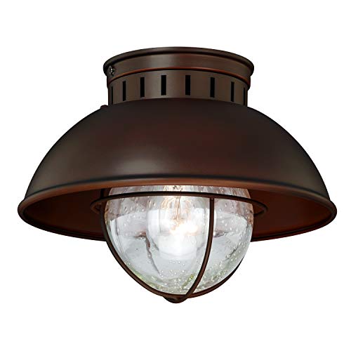 Vaxcel Indoor Outdoor Ceiling Light - Harwich Burnished Bronze And Clear Seeded Glass Semi Flush Mount Light Fixture, Farmhouse, Coastal, Nautical Decor, For Carport, Front Porch, Patio, Entryway #TOP8