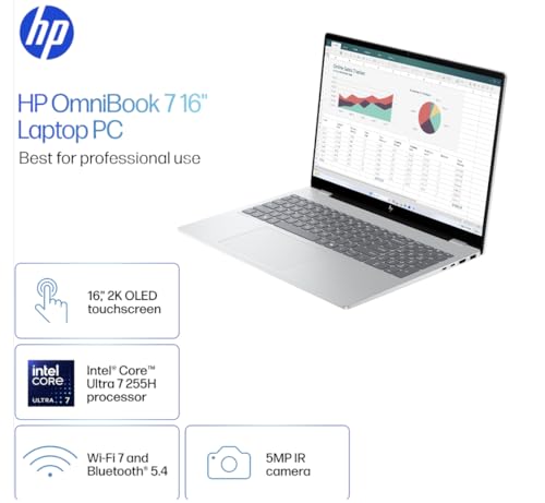 Image of HP OmniBook 7 Professional Laptop 16.0 inch Touchscreen OLED 2048x1280 Display (Intel Ultra 7-255H, 32GB DDR5, 1TB PCIe SSD, GeForce RTX 4050, Win 11 Pro) w /MS 365 Personal, DKZ USB Port Expander