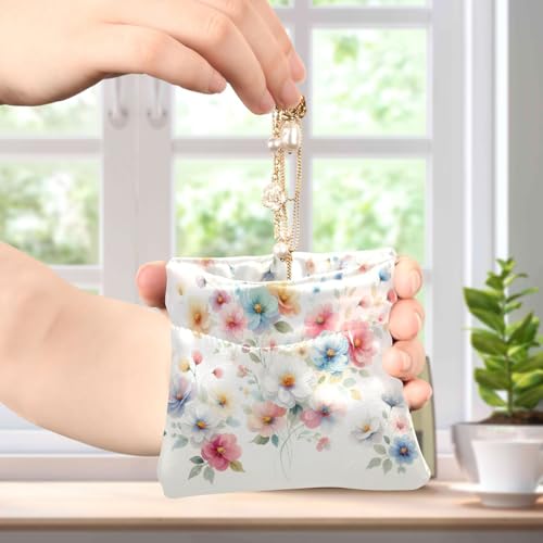 Watercolor Cute Flowers Coin Purse Leather Pouch Change Purse, Squeeze Coin Pouch for Cards, Keys & Lipsticks, Unisex4