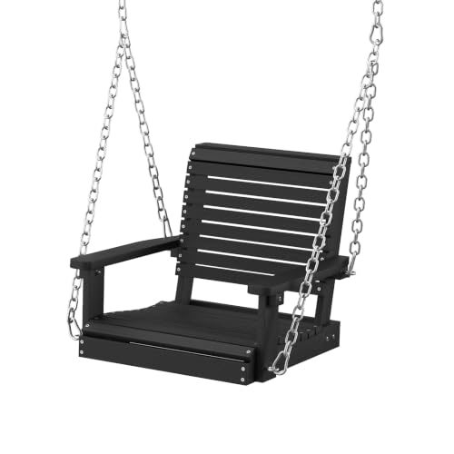Image of Psilvam 4 FT Single Porch Swing, Heavy Duty Swing Chair Outdoor, Black