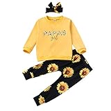 JERFER Neugeborenes Baby Lange Ärmel Brief Drucken Tops Sonnenblume Hose Stirnband Outfits A165