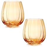 Singhoow 2 Pcs Fall Pumpkins Stemless Wine Glasses 17oz Wine Drinking Glass Cups Durable Vertical Ribbed Thanksgiving Halloween Pumpkin Mug for Fall Autumn Party Supplies Gifts