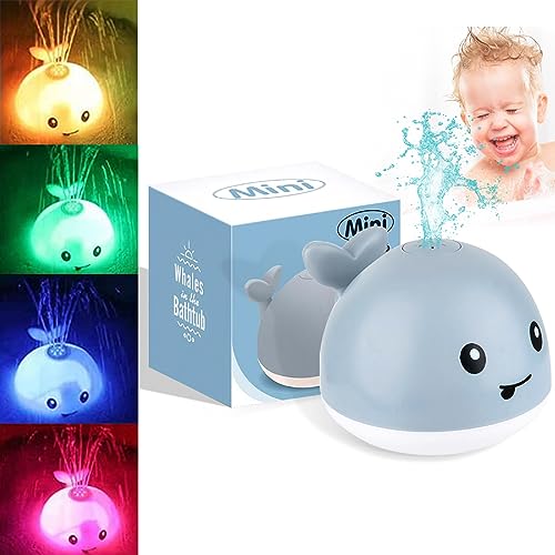 Image of Whale Baby Bath Toys, Fountain Light Up Baby Pool Toddlers Toy with LED Light Whale Spray Water Toy for Kids, Induction Sprinkler Bathtub Toys Bathroom Shower Swimming Pool Outdoor Water Toy (Gray)
