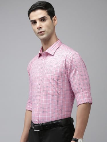 Image of Park Avenue Men's Pure Cotton Checks Pattern Slim Fit Semi Cutaway Collar Full Sleeve Formal Shirt
