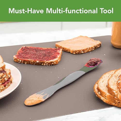 Image of Tovolo Mini Scoop and Spread Tool for Kitchen Meal Prep Small Sandwich Spreader Spatula for Peanut Butter Jelly, Silicone BPA Free Dishwasher Safe Scooper Spreader, Thyme Green and Charcoal Gray