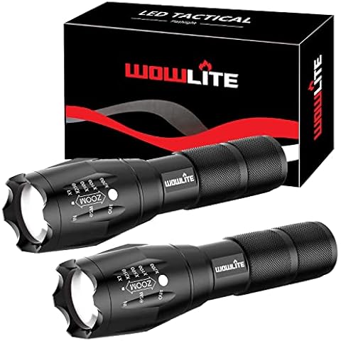 LED Torch Flashlight, Wowlite Zoomable Torches Led Super Bright Flashlight, Powerful Torches Battery Powered Water Resistant Mini Pocket Tactical Torch, Camping Outdoors, 2 Pack Cover
