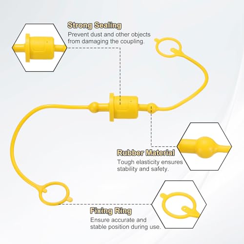 Image of HARFINGTON 2Sets 1 /2 Hydraulic Hose Dust Cap and Plug Kit, ISO-A Male Dust Cap & Female Plug Cover Quick Disconnects Air Coupler Cover Port Plug Fittings with Retention Ring, Black /Yellow