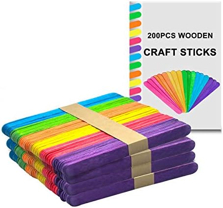 Colored Wooden Craft Sticks, 200PCS Rainbow Wooden Popsicle Sticks | Children's Handicrafts | Bulk for DIY Craft Creative Designs or Kids Education, 4.5" Craft Sticks