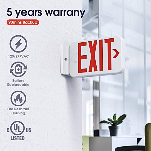 SASELUX Red Led Exit Sign Emergency Light with Double Sided and Battery Backup Exit Light, Contractor Select, AC 120/277V (1 Pack) - Thumbnail 6
