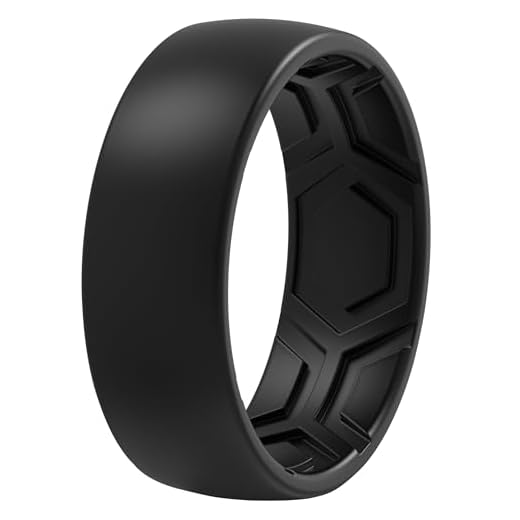 ThunderFit Silicone Rings for Men - 1 Ring Breathable Patterned Design Wedding Bands 8MM (1 Ring - Black, 9.5-10 (19.8mm))