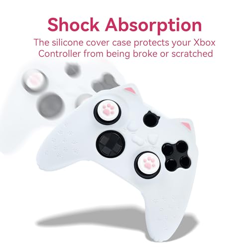 Image of GeekShare Cat Paw Controller Skin Grips Set Anti-Slip Silicone Protective Cover Skin Case Compatible with Xbox Series X Controller with 2 Thumb Grip Caps and 1 Sticker (White)