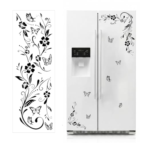 Image of Black Bathroom Wall Stickers Vinyl Self Adhesive Floral Vine Butterfly Design for Mirror Glass Shower Door Home Decor (1, Black Curved Vine)