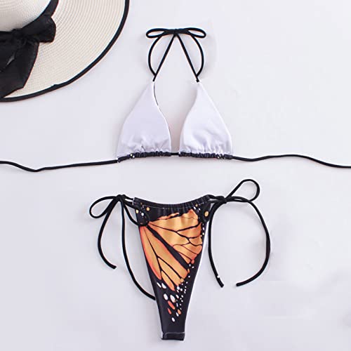 Women's Butterfly Micro Bikini Two Piece Halter Strappy Cheeky Bikini String Thong Bottom Swimsuit Sets Beachwear Orange - Image 3