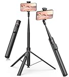 TONEOF 66" Automatic Tripod Selfie Stick, Auto-Open Phone Tripod Stand with Magnetic Rechargable Remote, 360° Double Axes Rotatable Travel Monopod,Stable SmartphoneTripod for iPhone/Android-Black