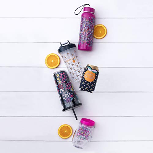 Vera Bradley Travel Tumbler With Lid And Straw, 24 Ounce Insulated Cup, Floral Plastic Double Wall Tumbler, Kaleidoscope #TOP2