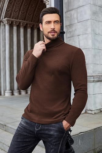 Image of COOFANDY Men's Ribbed Turtleneck Sweater Casual Basic Long Sleeve Knitted Pullover Sweater