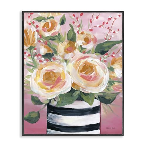 Spring Blooms Striped Vase Floral, 16 x 20 Inch Framed Giclée Print