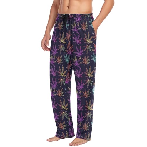 Aflyko Men's Pajama Pants Neon Doodle Marijuana Pjs Sleepwear Bottoms2