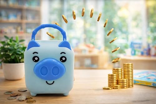 Image of Piggy Bank for Kids | Unbreakable Plastic Money Saving Box for Boys & Girls | Durable Coin & Cash Bank | Educational Saving Toy & Return Gift for Children with Lock and Keys (Sky)