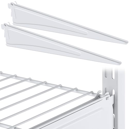 Image of Wonderjune 2 Pcs Adjustable Locking Shelf Bracket 16 Inch Shelf Brackets Heavy Duty Wire Shelving Brackets for Deep Wire Shelving Double Track System (White)