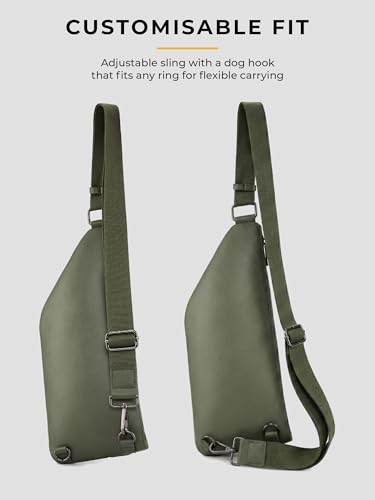 Image of EUME Kinetic Fanny Sling Bag | Waist Bag for Men & Women | Crossbody Waist Pouch with Zippered Compartments & Adjustable Strap | Olive Green